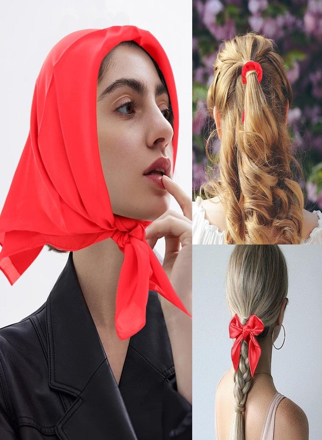 LUODAKA 2pcs Red and Black Silk Feeling Scarf,Neck Scarf for Women 27.5×27.5inches Satin Head Scarves Fashion Square Scarfs Soft Breathable Handbag Decoration Accessories - Image 5